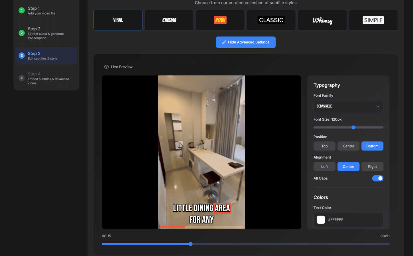 SubtitlesFast application interface and features