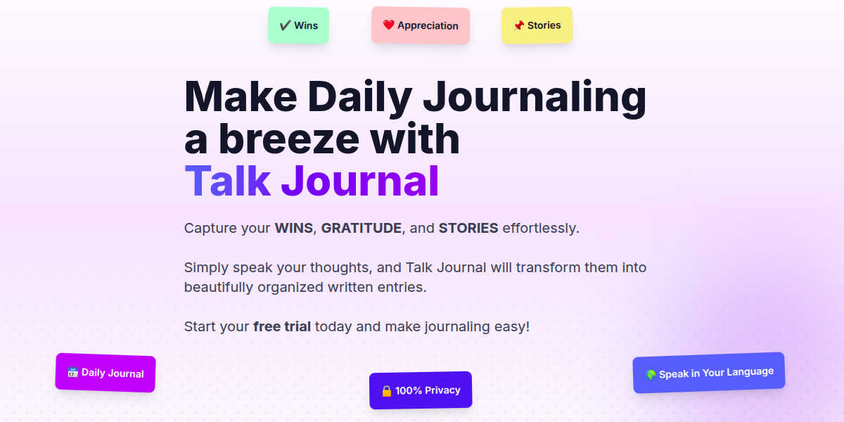 Talk Journal application interface and features