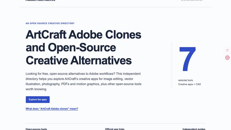 Adobe Alternatives application interface and features