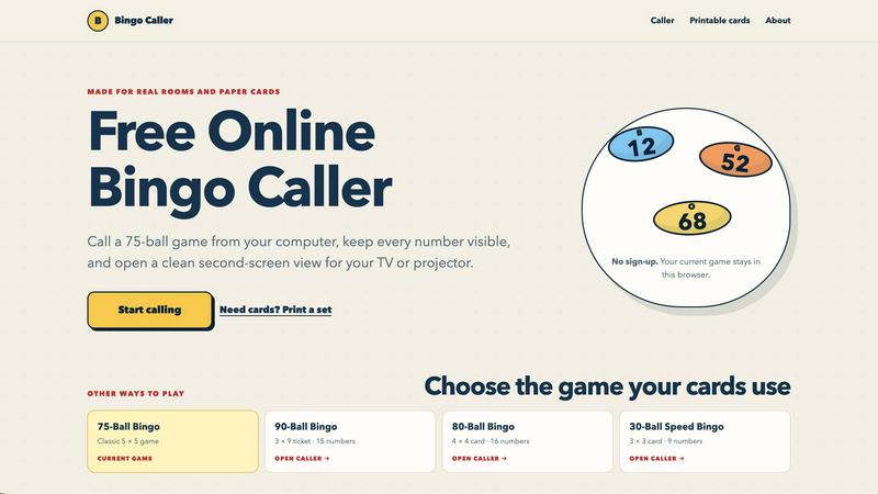 Bingo Caller application interface and features