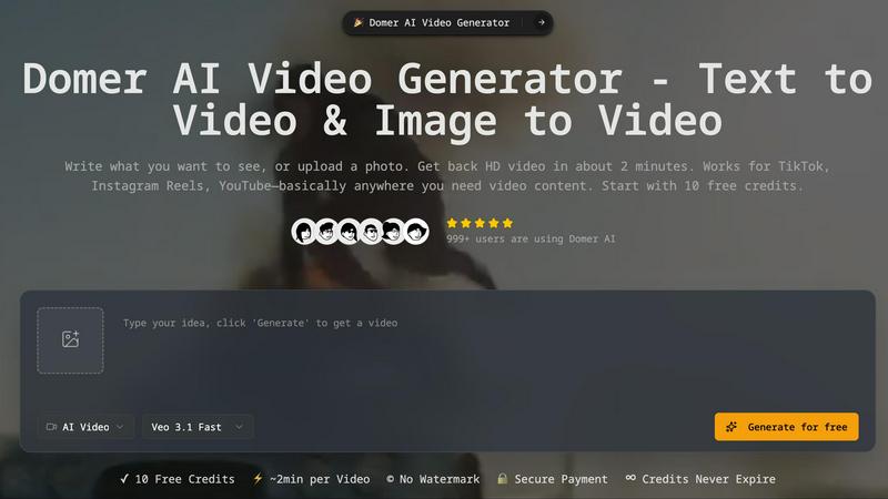 Domer AI application interface and features