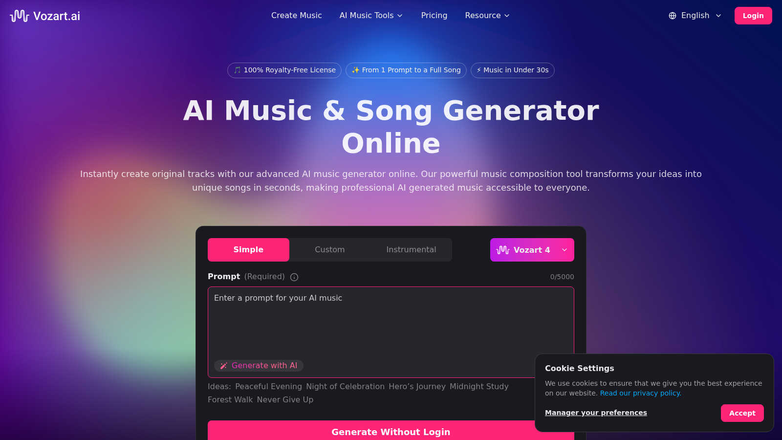 Vozart AI application interface and features