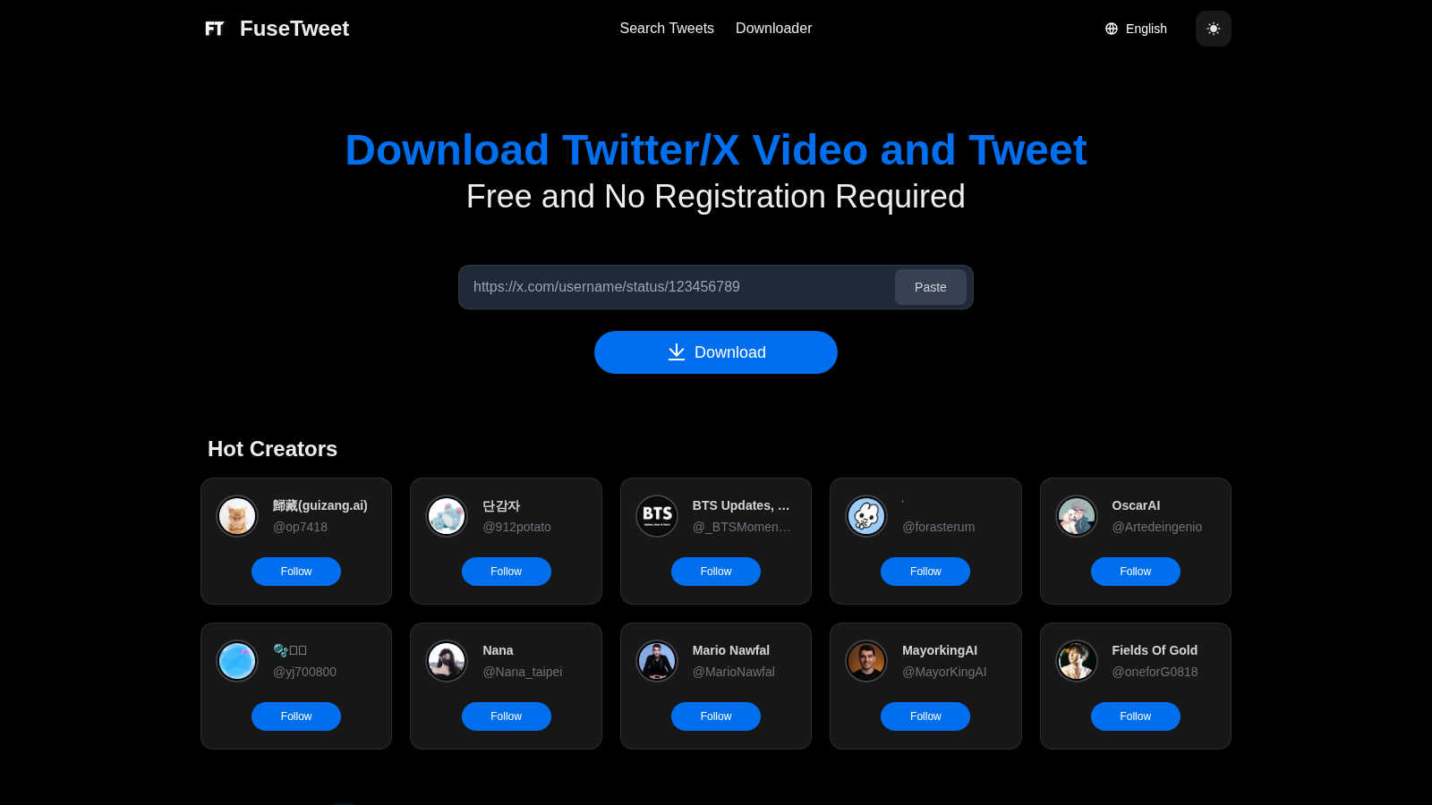 fusetweet application interface and features