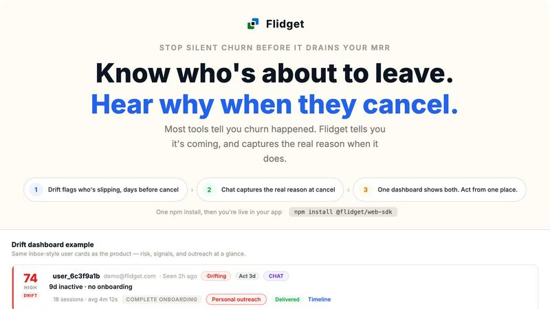 Flidget application interface and features
