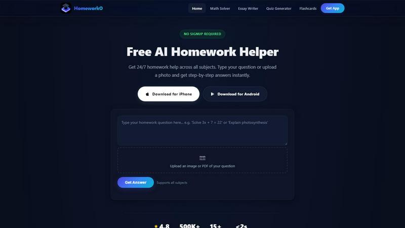 Homeworko application interface and features