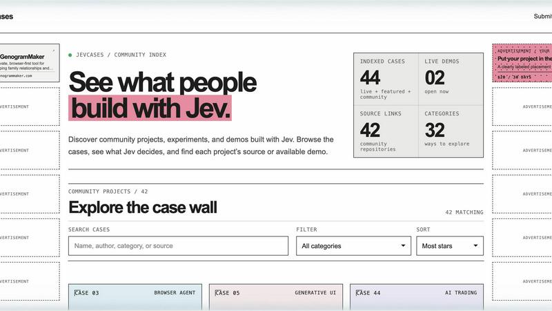 JevCases application interface and features