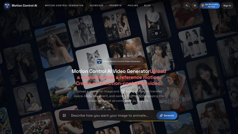 Motion Control AI application interface and features