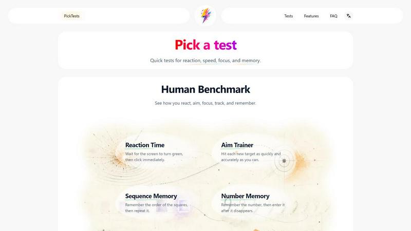 PickTests application interface and features
