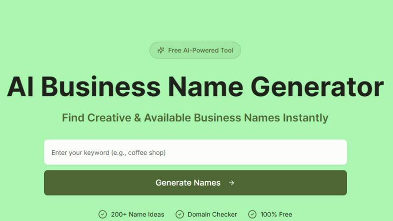 AI Business Name Generator application interface and features