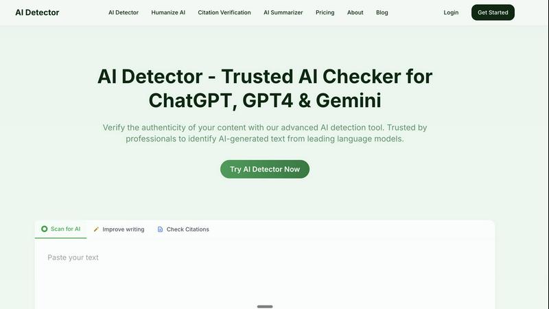 AI Detector application interface and features