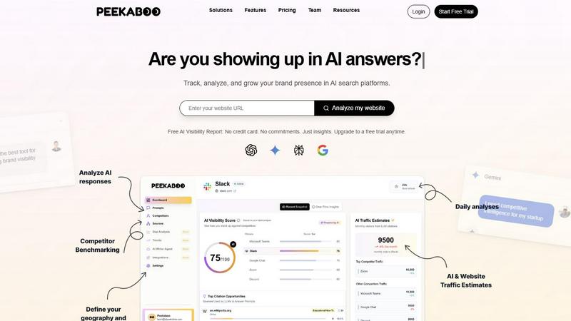 Peekaboo application interface and features
