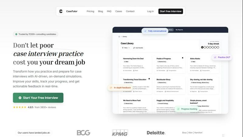 Casetutor application interface and features