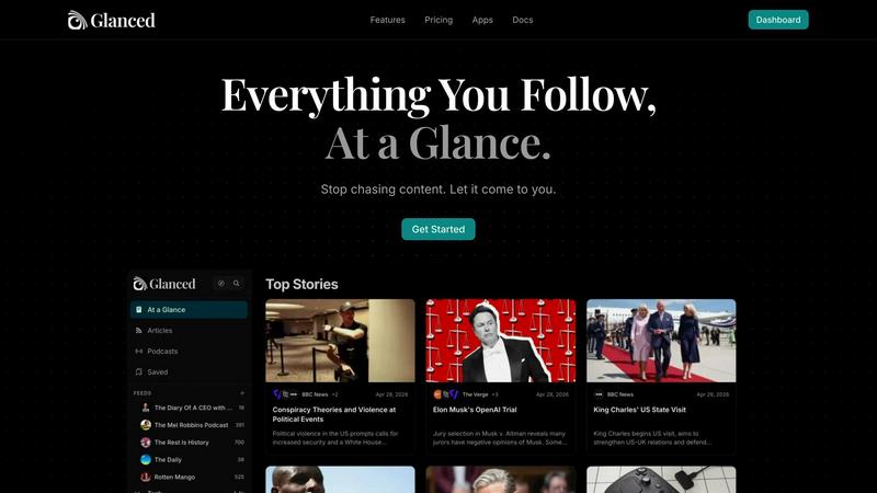 Glanced application interface and features