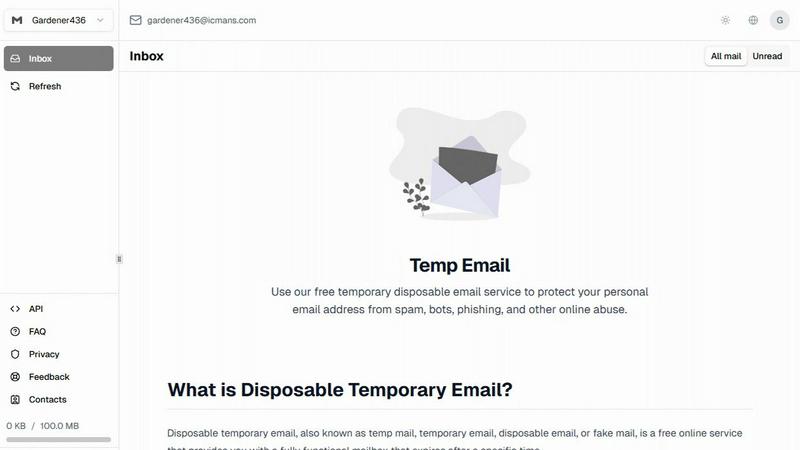 TempEmail.cc screenshot